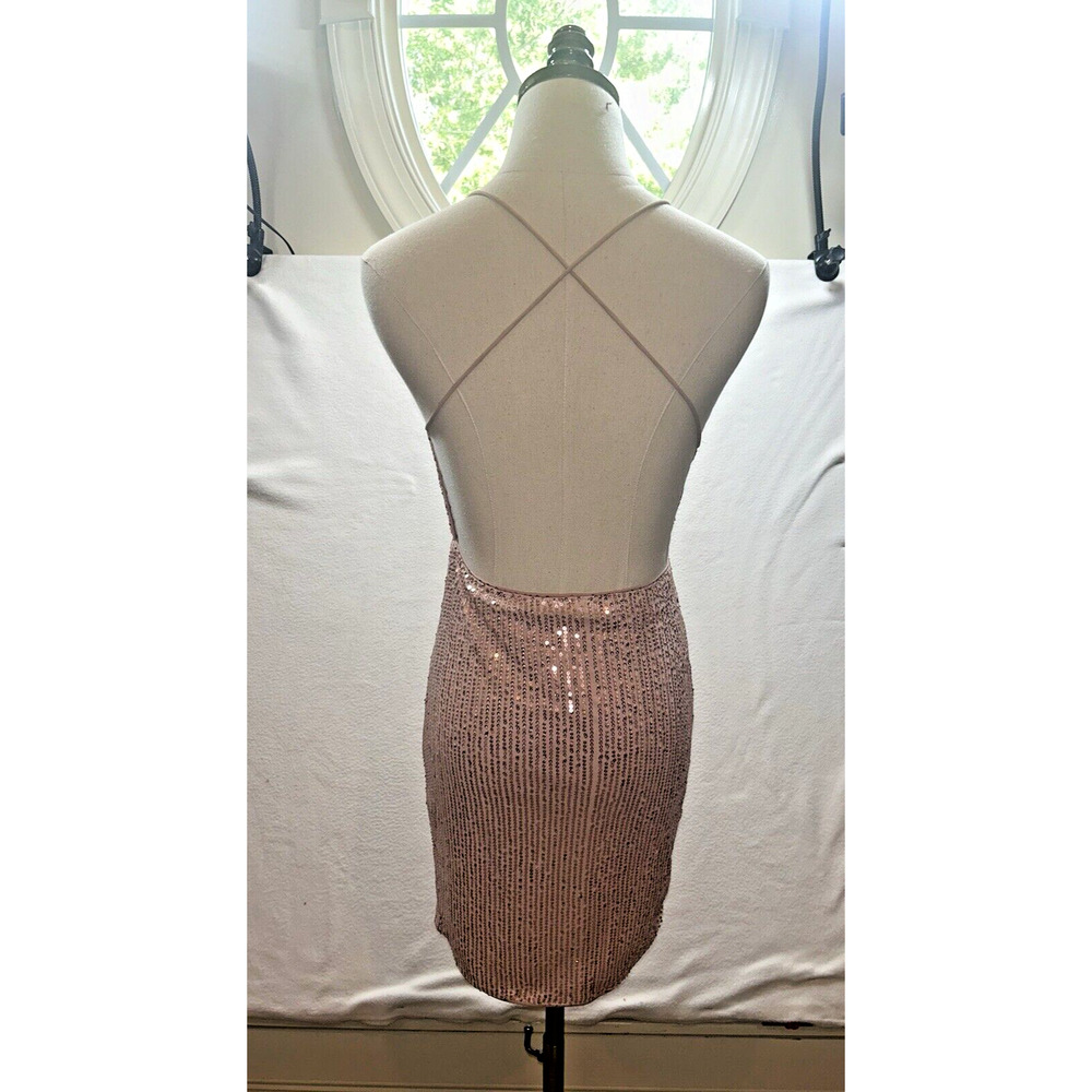 Sequined Pale Pink size Small Spaghetti Strap Crisscross Back Mini Dress NWOT - Picture 3 of 8